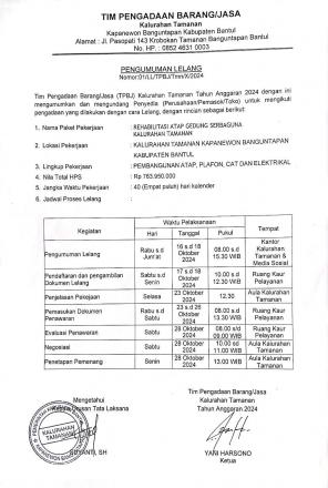 PENGUMUMAN LELANG PEKERJAAN REHABILITASI GEDUNG SERBAGUNA